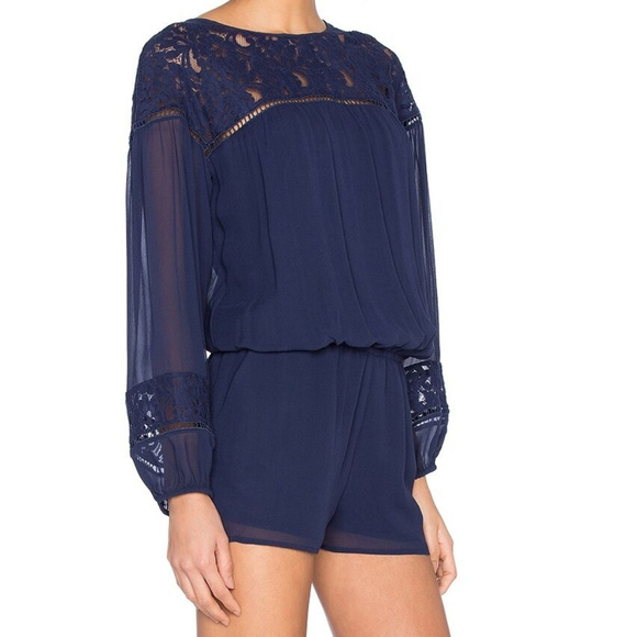 Joie Romper Silk Eyelet Lace Navy Size Large - Picture 2 of 8